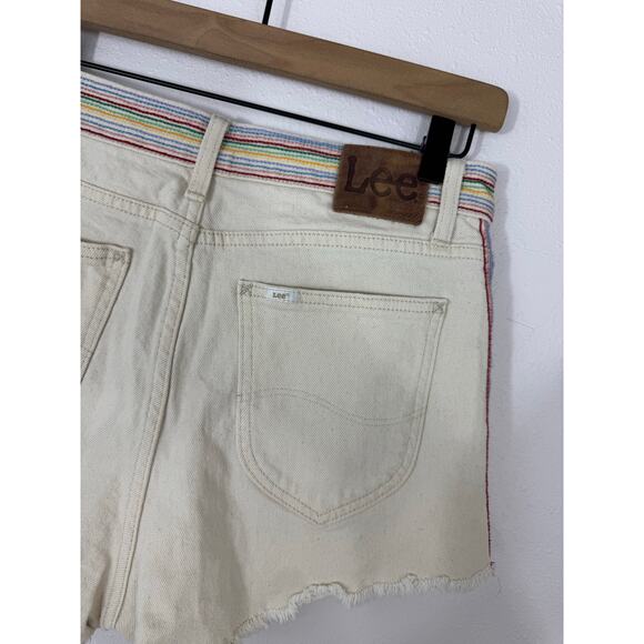Lee Cream Rainbow Trim High Rise Cutoff Shorts Size 31 Medium - Picture 3 of 6